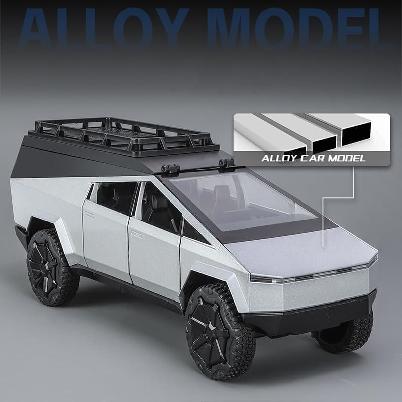EROCK 1:24 Tesla Camping RV car Model Toys, Tesla Pickup Truck Model with Sound and Light Function, Adults and Kids. (Tesla Camping RV Silver) - Image 5