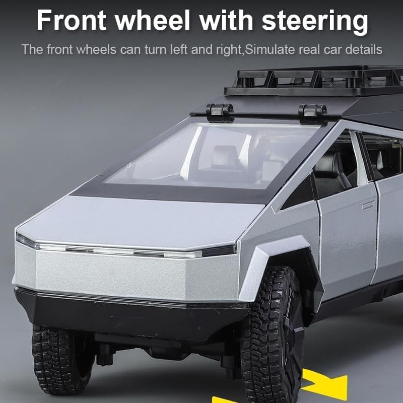 EROCK 1:24 Tesla Camping RV car Model Toys, Tesla Pickup Truck Model with Sound and Light Function, Adults and Kids. (Tesla Camping RV Silver) - Image 2