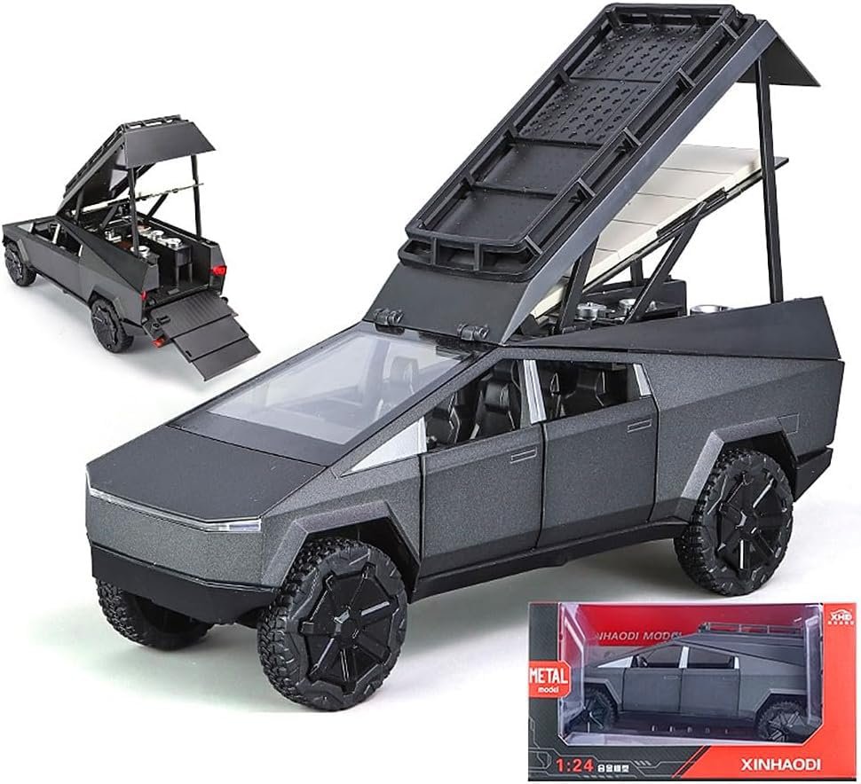 EROCK 1:24 Tesla Camping RV car Model Toys, Tesla Pickup Truck Model with Sound and Light Function, Adults and Kids. (Tesla Camping RV Silver) - Image 3