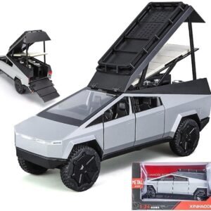 EROCK 1:24 Tesla Camping RV car Model Toys, Tesla Pickup Truck Model with Sound and Light Function, Adults and Kids. (Tesla Camping RV Silver)
